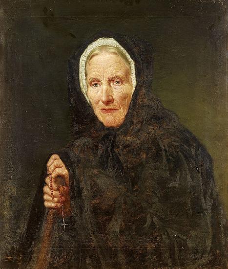 Carl d Unker Old Woman with a Rosary Norge oil painting art